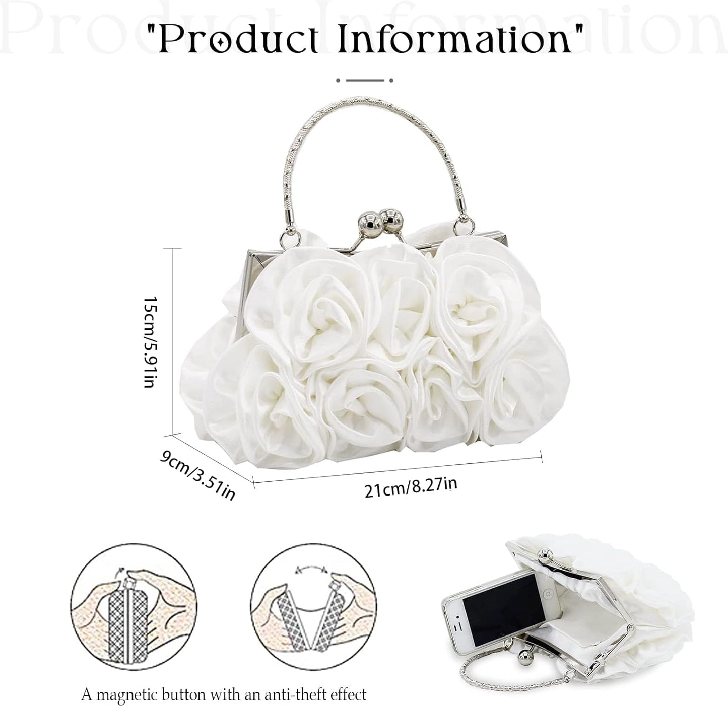 JAMBHALA Women Evening Clutch Bag Floral Satin Purses with Detachable Strap for Wedding, Party, Prom