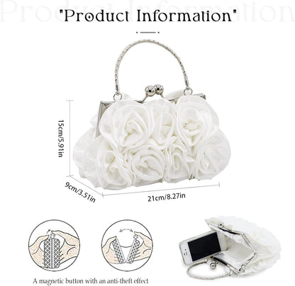 JAMBHALA Women Evening Clutch Bag Floral Satin Purses with Detachable Strap for Wedding, Party, Prom