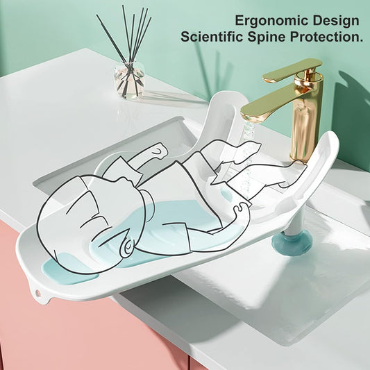 Clean Rinse Baby Bather, Folding Portable Washing Infant Lying Bather for Boy Girl, Multifunction Quick Dry Bath Support for Use on the Counter Sink Bathtub Summer (Mint Green)