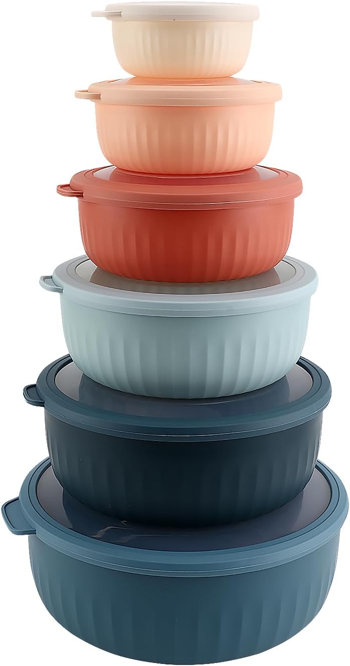 COOK WITH COLOR Prep Bowls with Lids- 8 Piece Nesting Plastic Small Mixing Bowl Set with Lids (Teal Ombre)