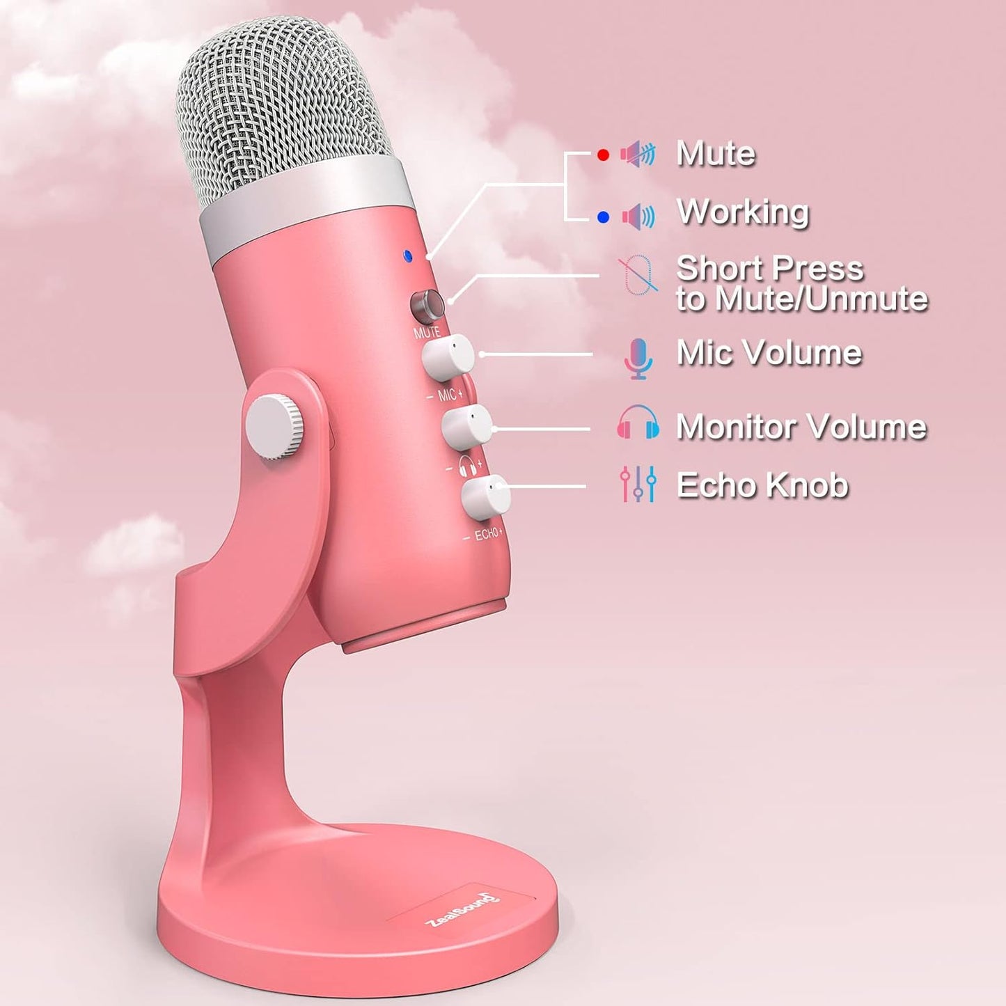 ZealSound USB Microphone,Condenser Phone Computer PC Mic kit,Plug&Play Gaming Microphones for PS 4&5.Mic Gain&Volume Control,Echo &Mute Button for Vocal,Record,Streaming,Discord YouTube Podcast on Mac