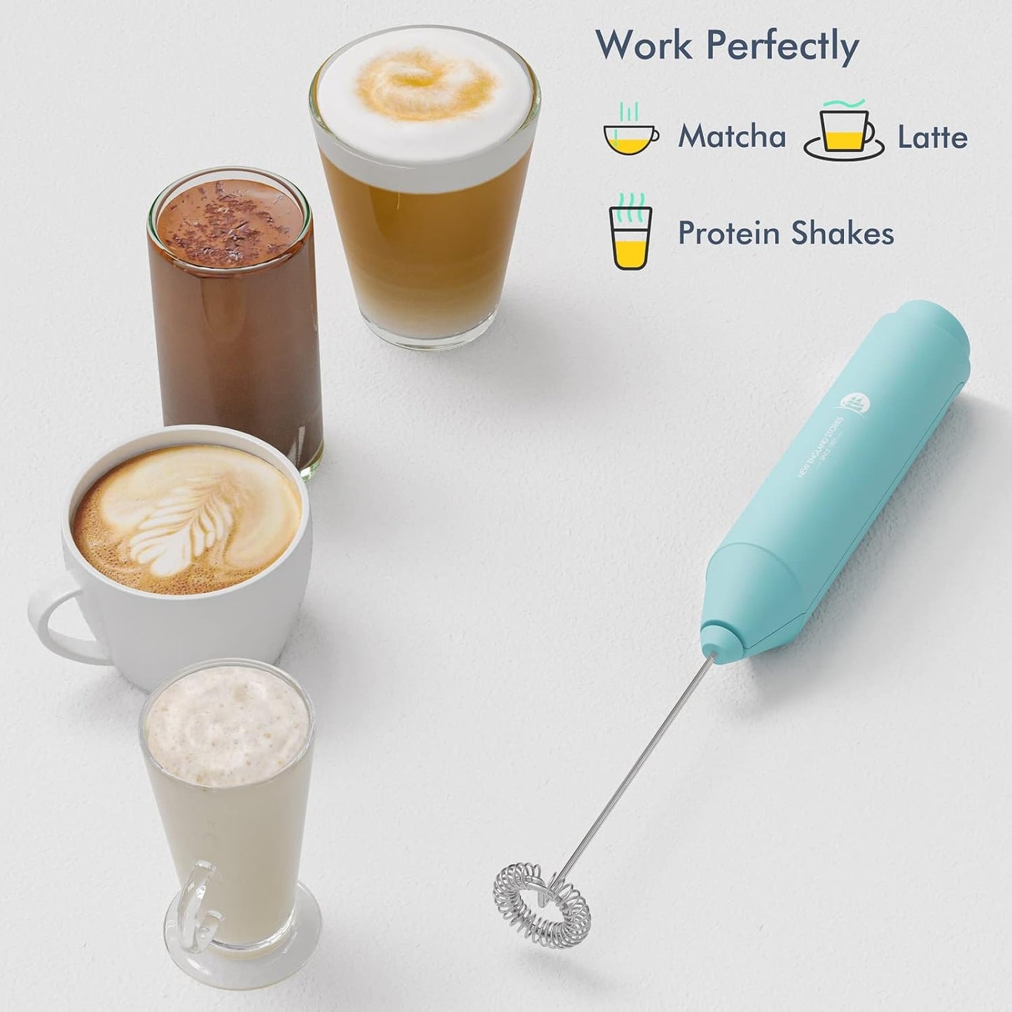 Powerful Milk Frother Handheld Foam Maker, Mini Whisk Drink Mixer for Coffee, Cappuccino, Latte, Matcha, Hot Chocolate, With Stand, Light Purple