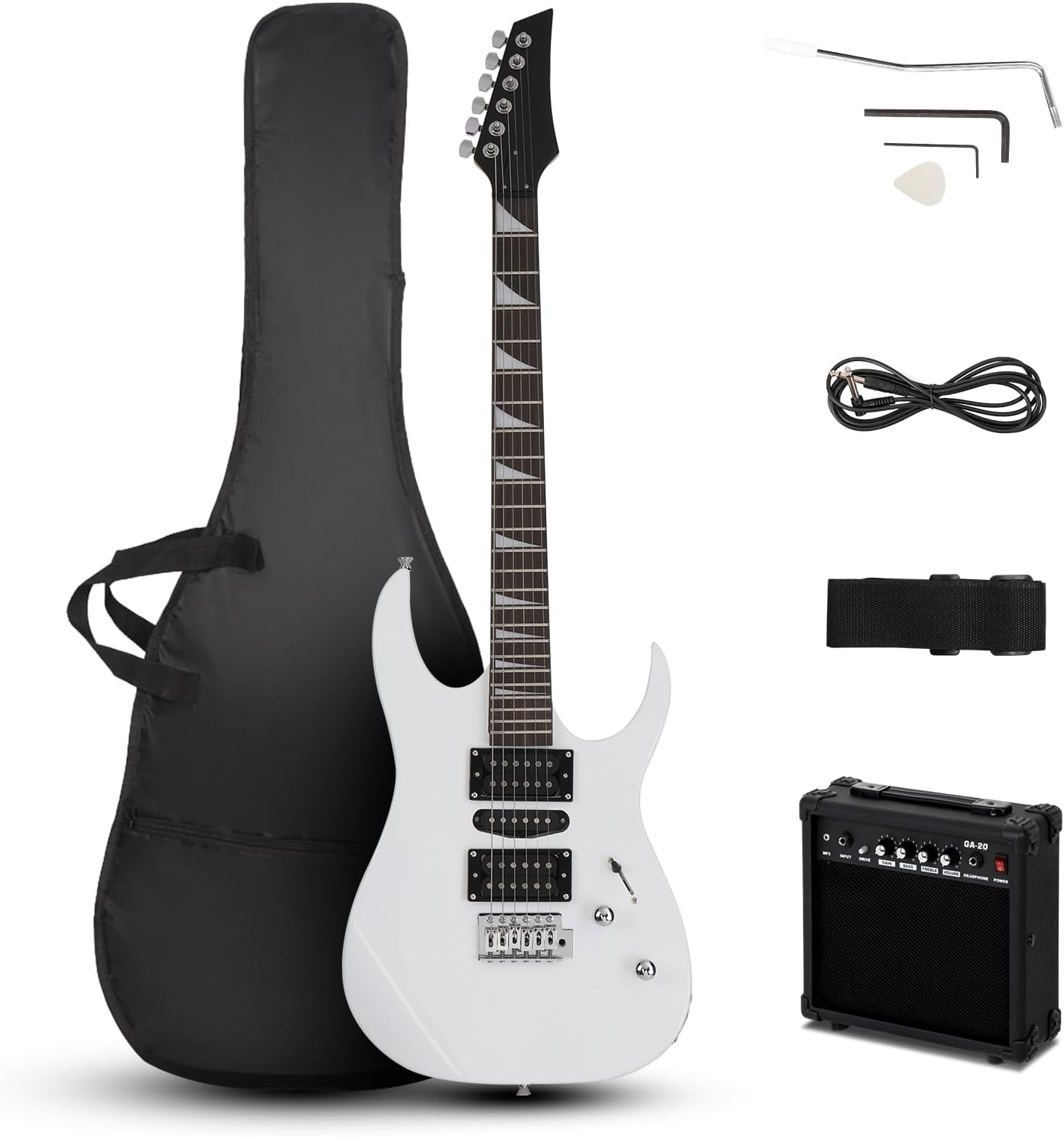 Ktaxon 39" Electric Guitar with 20Watt Amp, Full Size 170 Model Starter Guitar Kit for Beginners & Professionals W/Bag, Shoulder Strap, Wrench Tool, Plectrum - Black