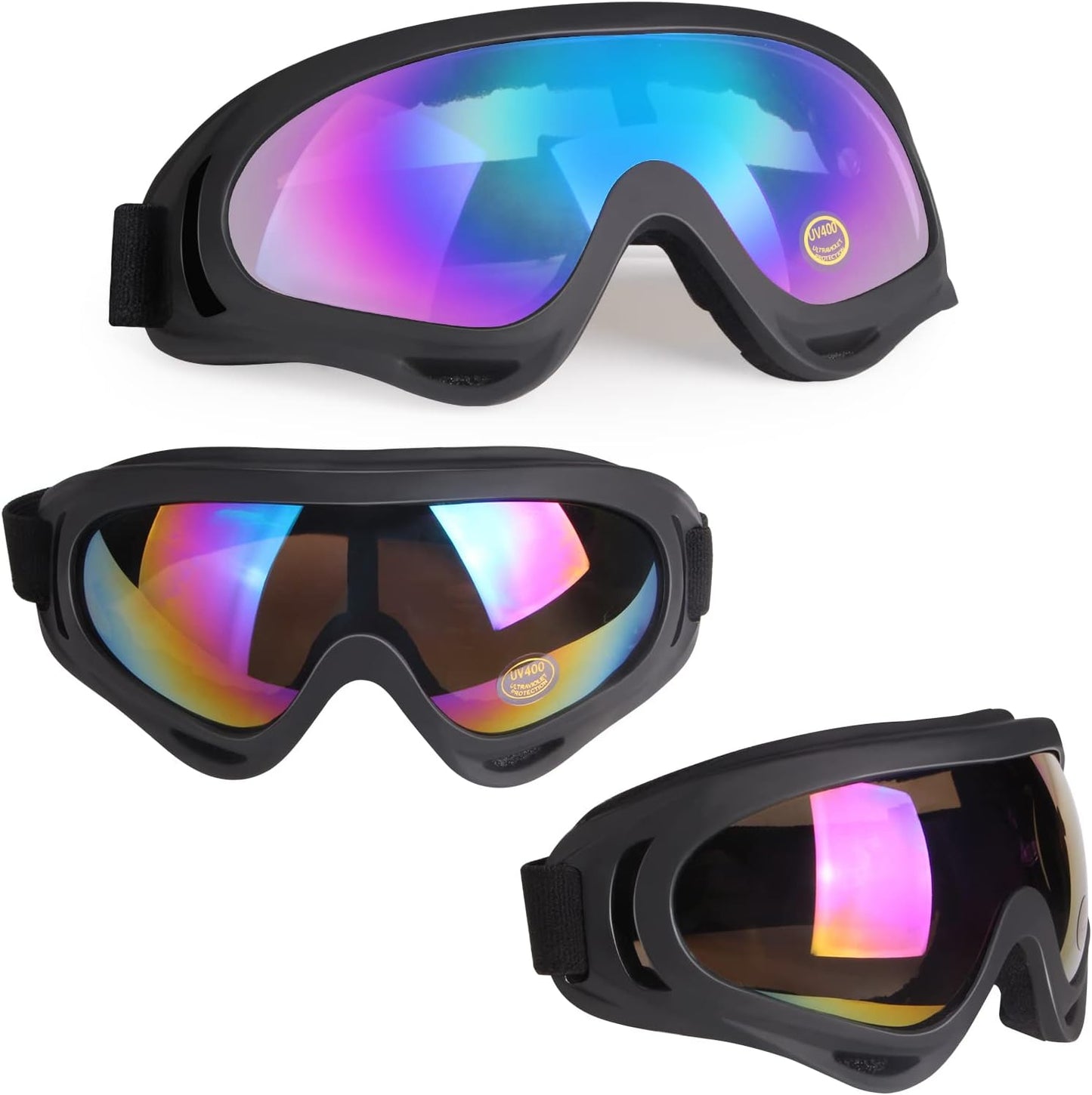 Motorcycle Goggles 2 Pack, Dirt Bike ATV Goggles Motocross Riding Racing Eyewear Off-Road MX Bike & Ski Goggles UV400 Anti-Fog Impact-Resistant Dustproof Goggle for Adult Youth Kids