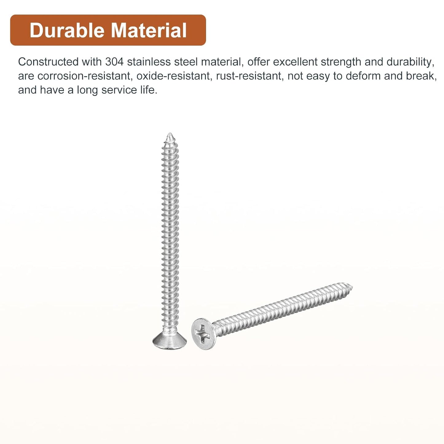 DTGN 100Pcs #8x1 Flat Head Wood Screws, 304 Stainless Steel Phillips Self Tapping Screws - Good for Woodworking, Furniture - Silver