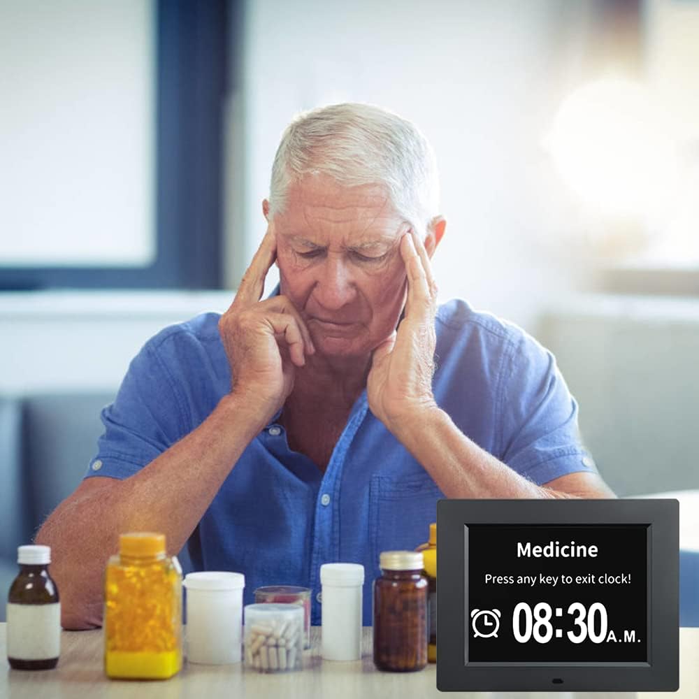 [2025 Newest] Digital Day Calendar Clocks 3 Medicine Reminders Extra Large 8 Inch Non-Abbreviated Day Date Month Dementia Senior Clock for Eldarly Memory Loss Vision Impaired Clock