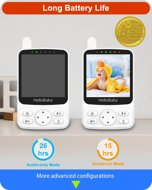 HelloBaby Baby Monitor No WiFi,2800mAh Portable Battery (26H ECO),Night Vision Pan Tilt Zoom,1000ft Range,2-Way Audio for Baby,Pet,Elderly &Travel