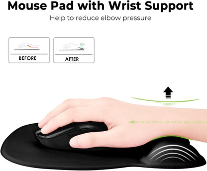 Ergonomic Mouse Pad with Wrist Support | Memory Foam Mousepad for Office and Gaming | Non-Slip Base Computer Mouse Pad | Smooth Tracking Desk Accessory | Comfortable Wrist Rest Mouse Pad - PuriLite