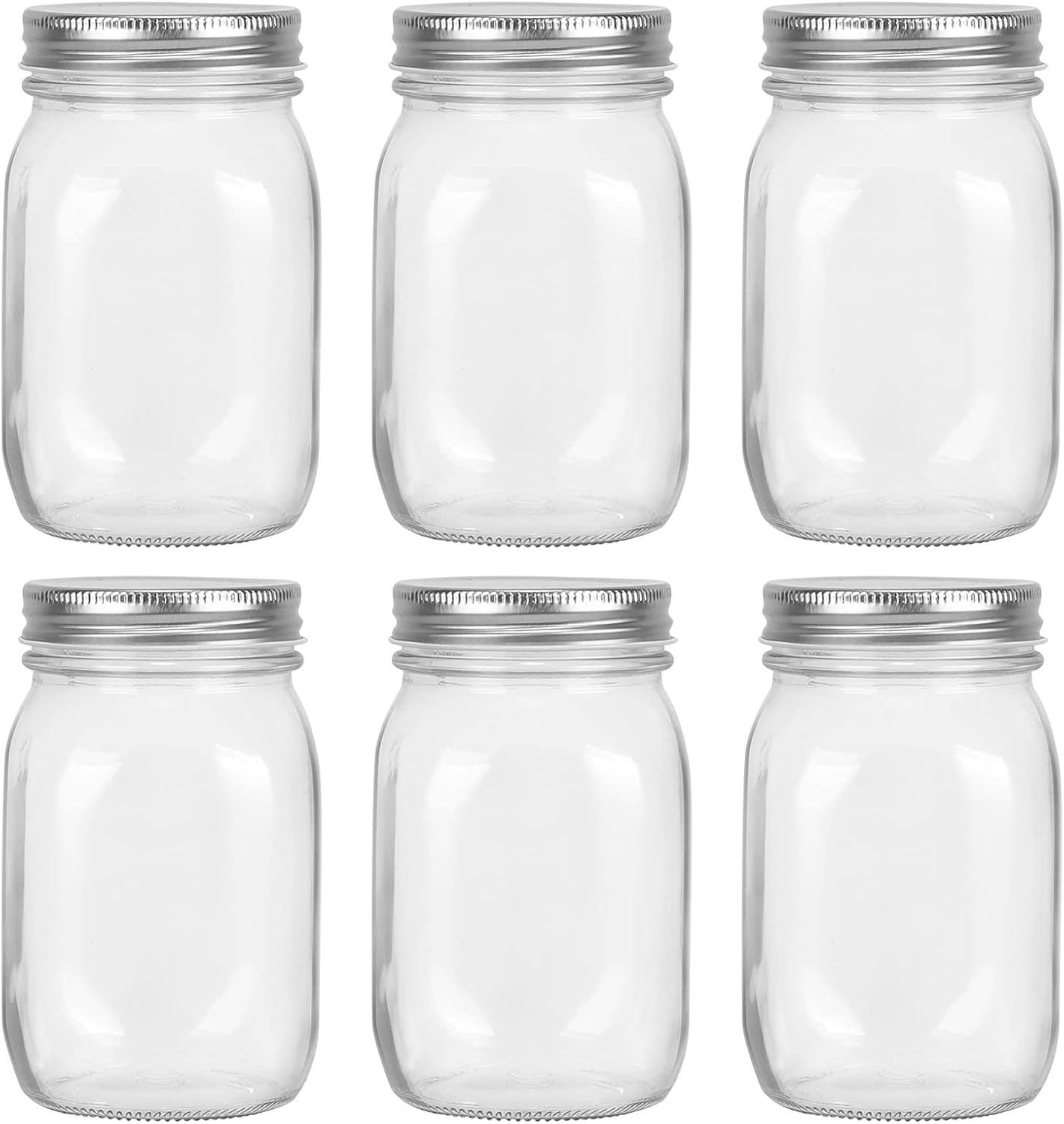 16oz Mason Jars with Airtight Screw Lids, 6 Pack 500ml Storage Glass Jars for Fruits,Jams,Drink Favors,Spice,Baby Foods,DIY Candles
