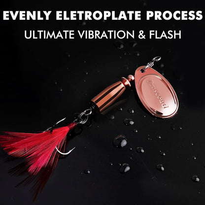 TRUSCEND Fishing Spinners with Unique Double Spoons, Nano-Plated Rooster Tail Fishing Lures with Copper Body & Blade, Great Action Blade Bait for Bass Trout Walleye, Freshwater Ice Fishing Jigs