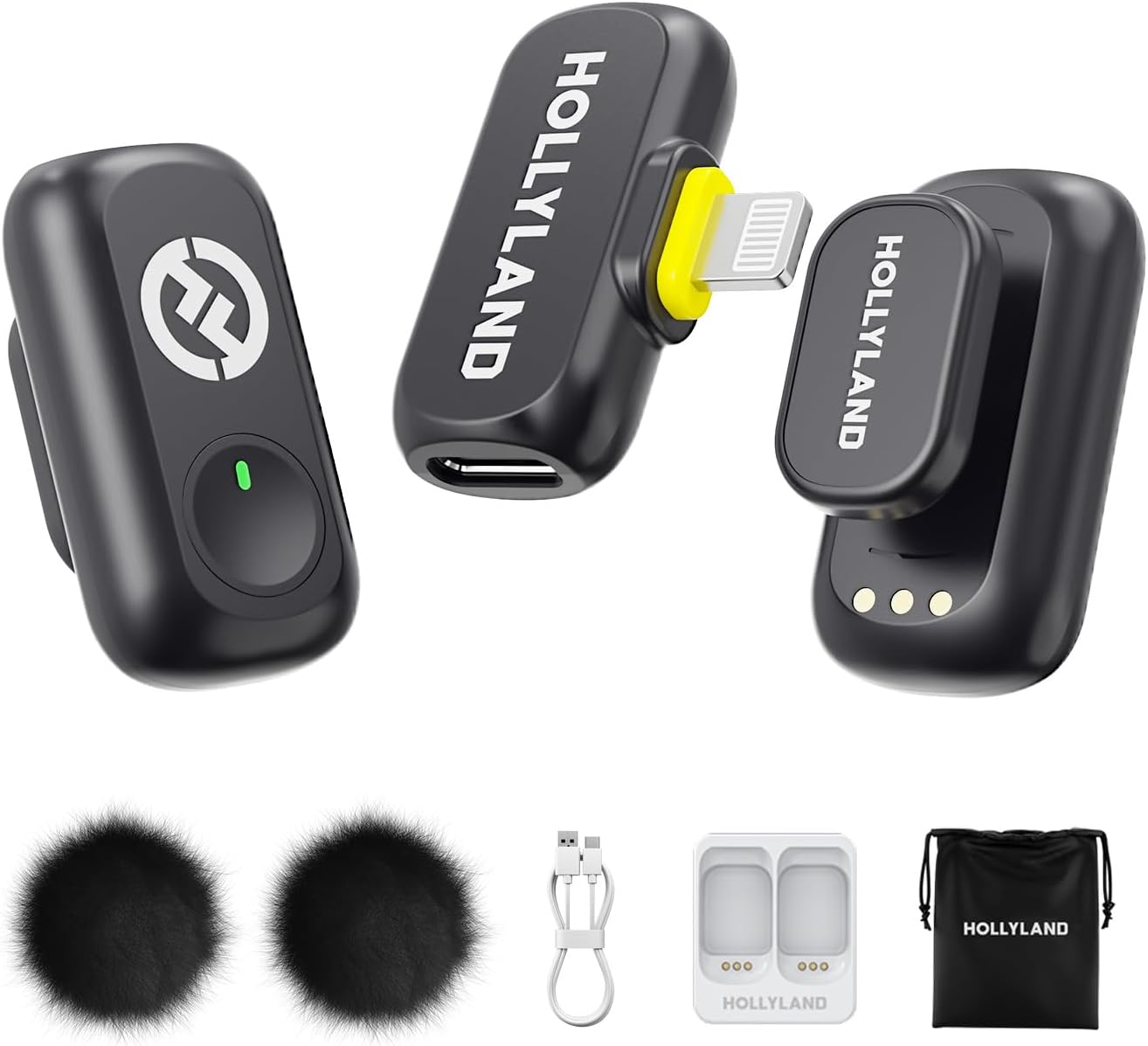 Hollyland Lark A1 Duo - Wireless Microphone USB C for iPhone 16/15 & Android (2TX + USB-C RX + Charging Case), Magnetic Mic for YouTube, TikTok, Podcast, Interviews (Black)