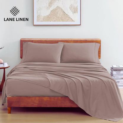 Lane Linen 100% Organic Cotton Queen Sheet Set, 4-Piece Percale Bed Sheets for Queen Bed - Soft, Breathable, Hypoallergenic, Deep Pocket Fits Mattress Up to 15" Deep, Hotel Quality Sheets - White