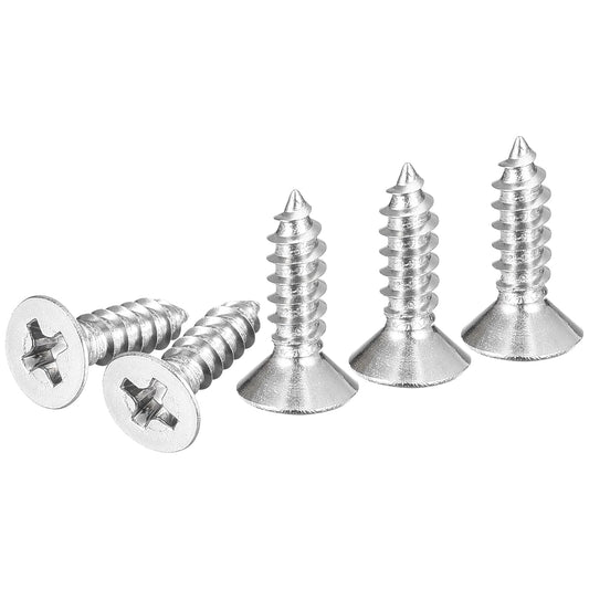 DTGN 100Pcs #6x1/2 Flat Head Wood Screws, 304 Stainless Steel Phillips Self Tapping Screws - Good for Woodworking, Furniture - Silver