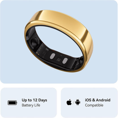 RingConn Gen 2 Smart Ring, No App Subscription, Size First with Sizing Kit, 12-Day Battery Life, Stress/Women's Health Tracker, Compatible with Android & iOS (Black, Size 8)