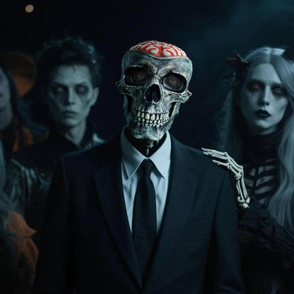 Halloween Skull Mask, Full Head Skeleton Headgea with Movable Mouth, Latex Skeleton Props, Deluxe Latex Helmet Cosplay Party