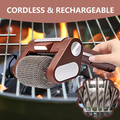 Cordless Electric Grill Brush, Stainless Steel Power Roller Blasts Rotating Cleaning Brush with Built-in Led Lights, Rechargeable BBQ Brush Cleaner for Outdoor BBQ Bathroom and Kitchen