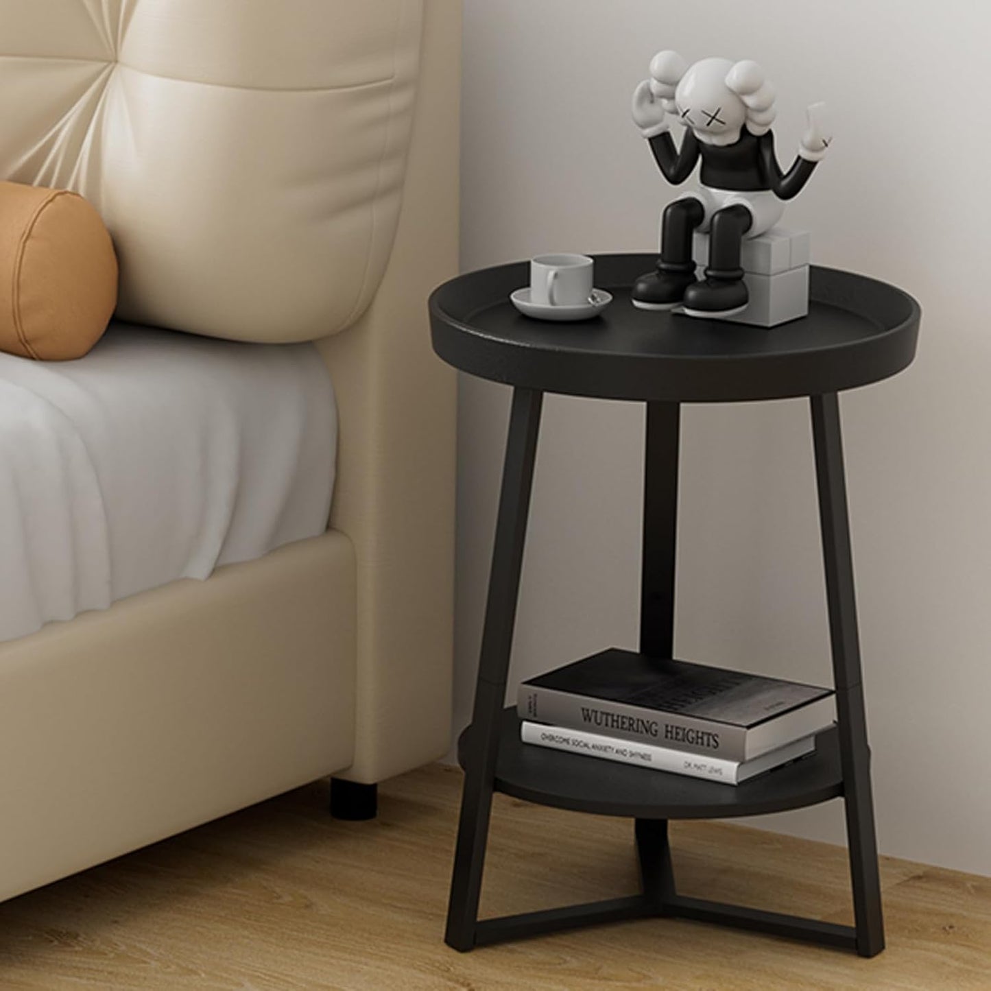Gadroad Round End Table, Black 15.7 * 15.7 * 23inches
