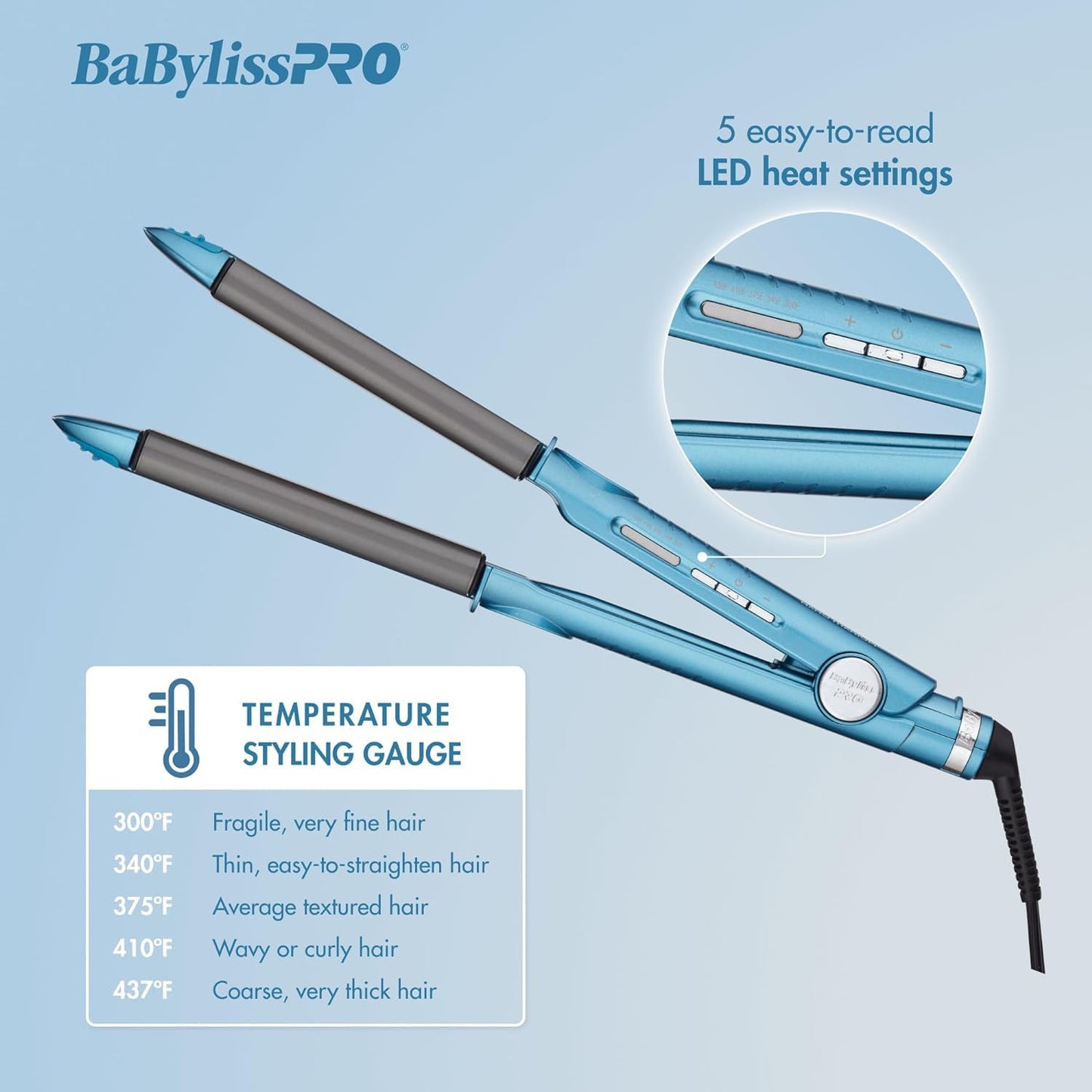 BaBylissPRO Nano Titanium and Ceramic U Style Dual Voltage Flat Iron with Unique Curved Side Plates