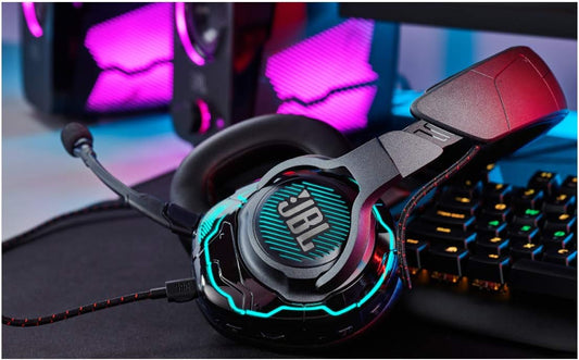 JBL USB Wired Over-Ear Professional Gaming Headset with Head-Tracking Enchanced JBL QuantumSPHERE (JBLQUANTUMONEBLKAM)