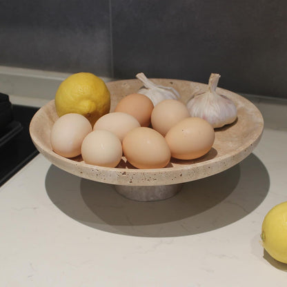 Natural Travertine Fruit Bowl for Kitchen Counter 10.2", Large Decorative Bowl Pedestal for Home Decor, Fruits Holder For Dining Table - Kitchen Organization