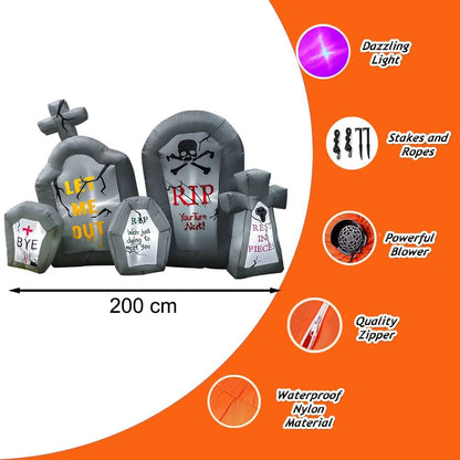 RETRO JUMP 6.6 Ft Halloween Inflatables Tombstone Combo Blow up Spooky Gravestone Holiday Lighted Decoration Headstone for Indoor Outdoor & Yard Garden Lawn