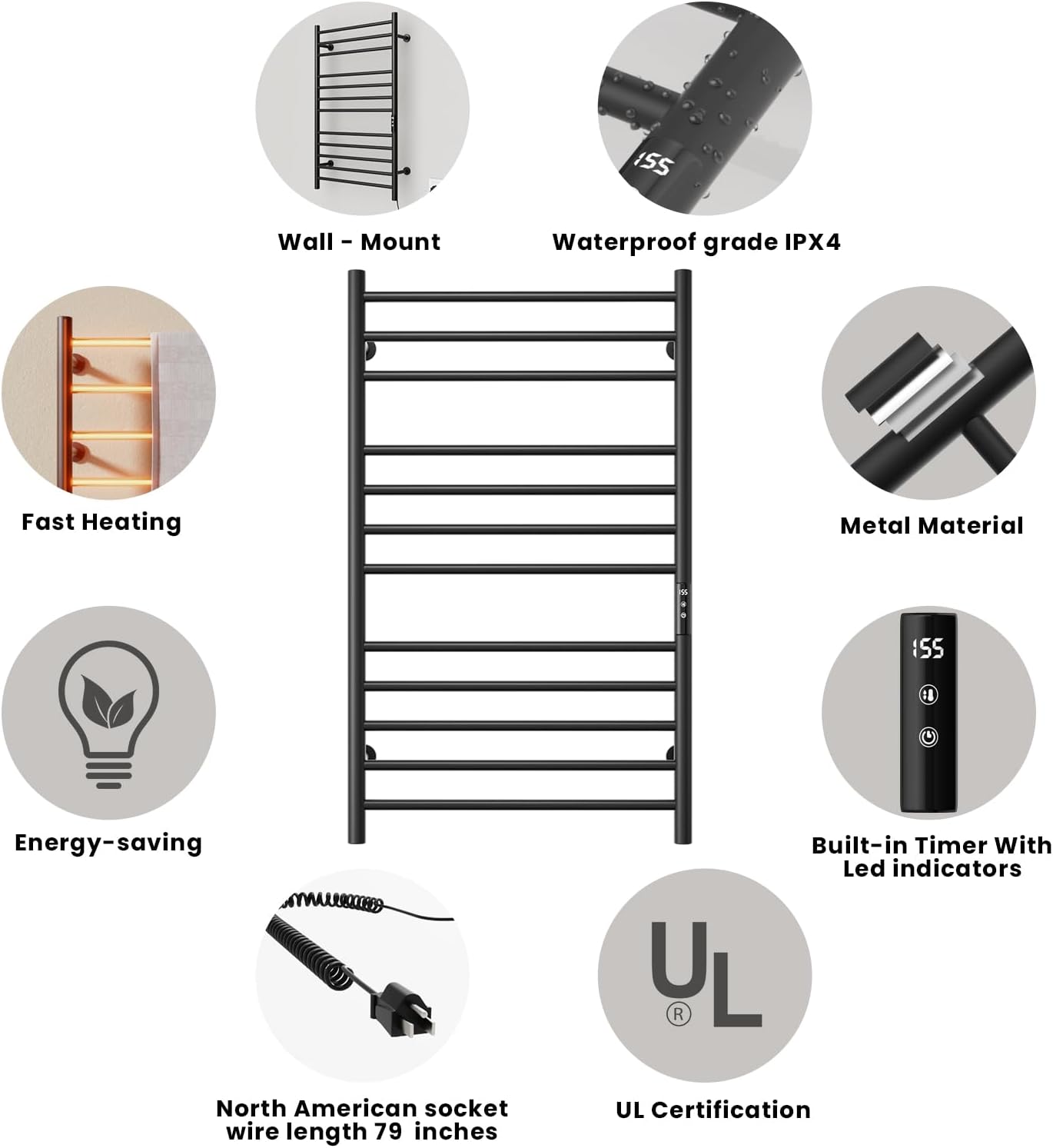 POPFLY Heated Towel Rack, Wall Mounted Electric Hot Towel Warmer, 4-Bar 304 Stainless Steel Small Heated Towel Warmer Rack for Bathroom with Timer and Temperature Control, Brushed