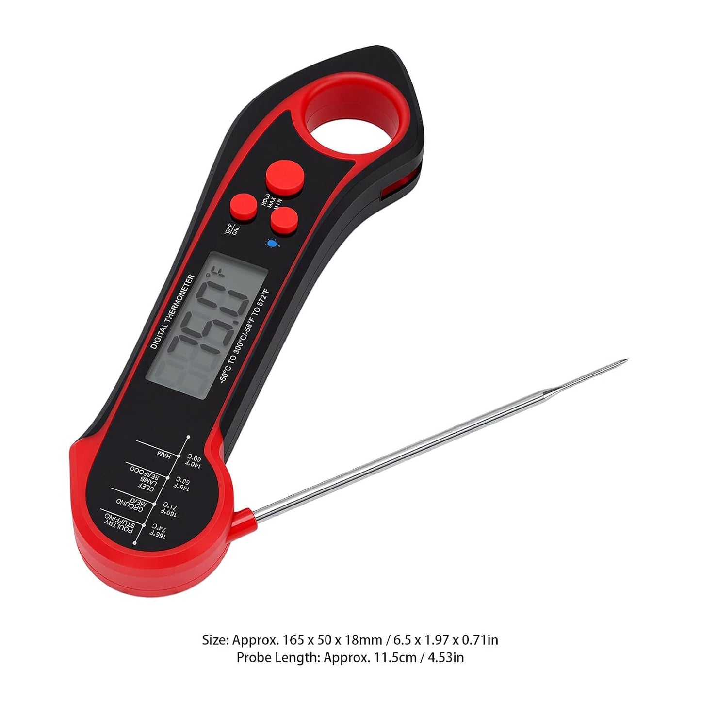 RIZGHWOY Meat Thermometer, Waterproof, Foldable, 500C Heat Tolerant | Magnetic Mount, Waterproof Design, Foldable Probe, Read, 572F Range, For Home Grillers & Bakers
