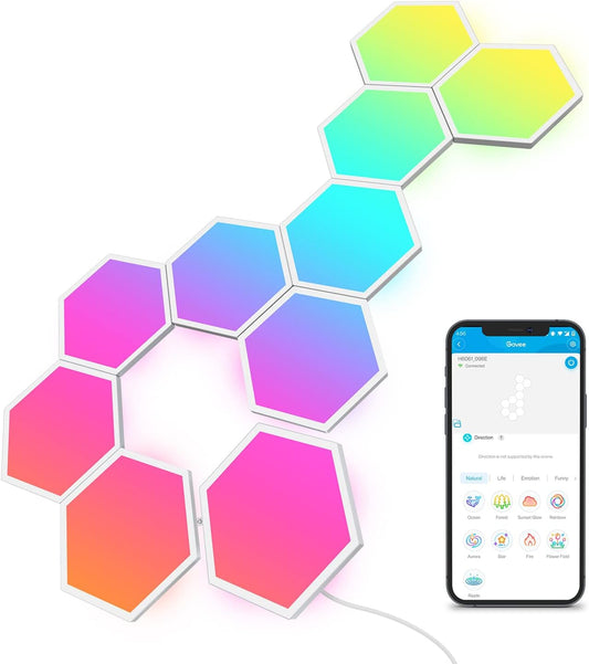 Govee Glide Hexa Light Panels – RGBIC Hexagon Wall Light Panels 10-Pack – Smart Wi-Fi LED Modular Wall Lights with App Control, Music Sync & DIY Layout - PuriLite