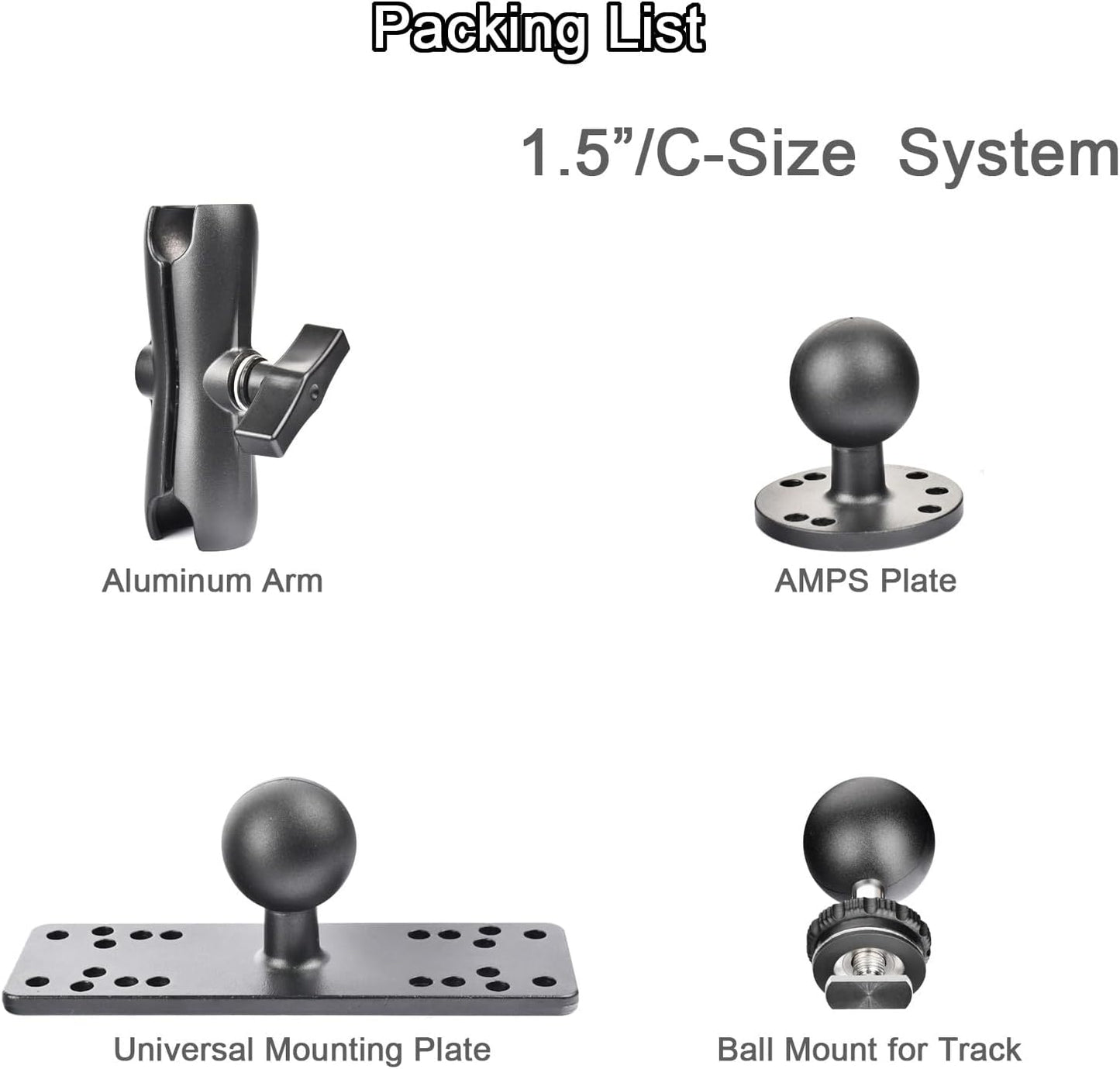 VAUBORTTI Aluminum Fish Finder Mount, C-Size 1.5" Ball,T-Bolt Track Ball for Rail Tracks,Compatible with Lowrance, Garmin, Humminbird, Raymarine