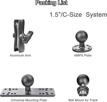 VAUBORTTI Aluminum Fish Finder Mount, C-Size 1.5" Ball,T-Bolt Track Ball for Rail Tracks,Compatible with Lowrance, Garmin, Humminbird, Raymarine