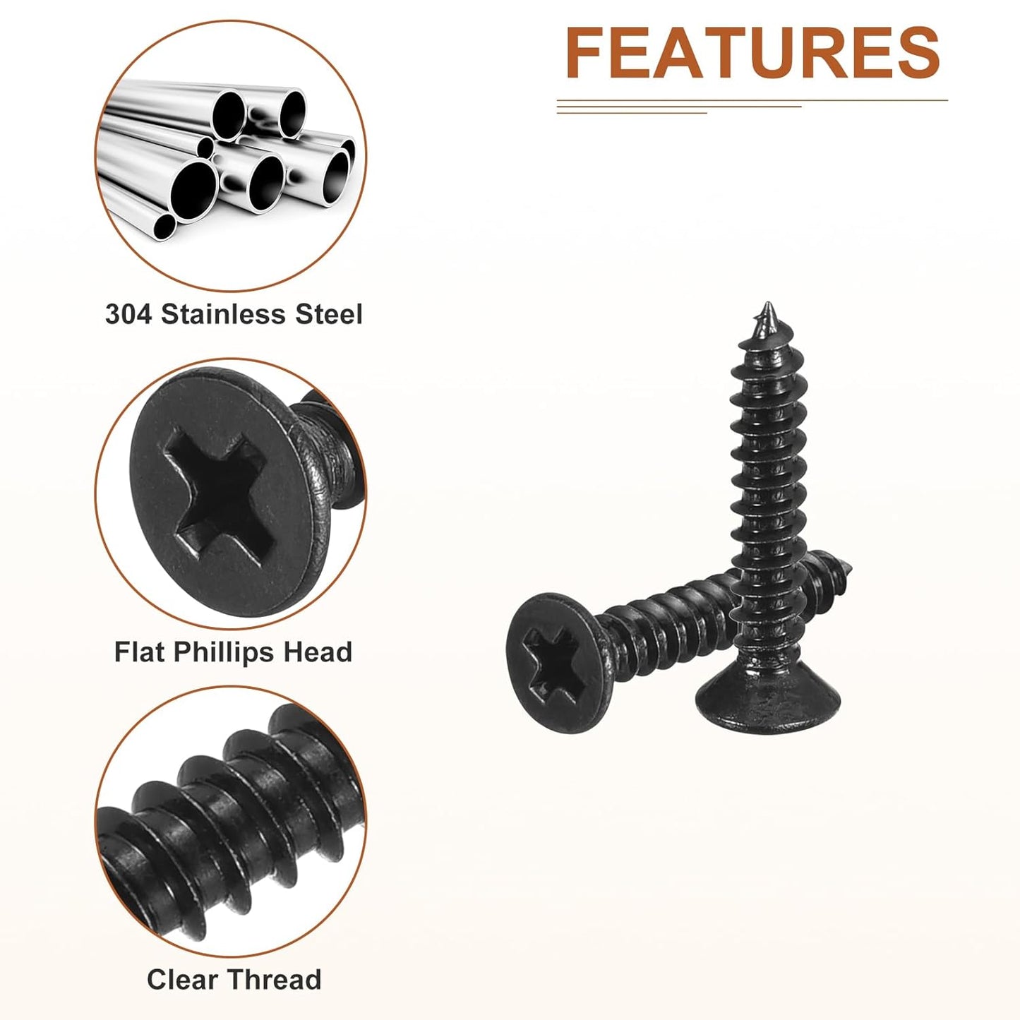 DTGN 100Pcs #6x1/2 Flat Head Wood Screws, 304 Stainless Steel Phillips Self Tapping Screws - Good for Woodworking, Furniture - Silver