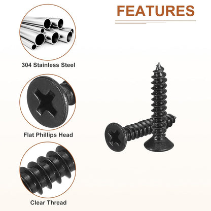 DTGN 100Pcs #6x1/2 Flat Head Wood Screws, 304 Stainless Steel Phillips Self Tapping Screws - Good for Woodworking, Furniture - Silver
