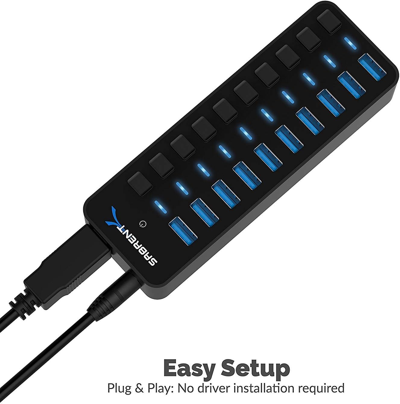 SABRENT16 Port USB hub 3.2 x1 and Charger 90W, with Power Adapter, Fast Powered Data hub, Multiple USB Charging, USB Docking Station, multiport hubs, LEDs on/Off Switch, Mount Bracket Included