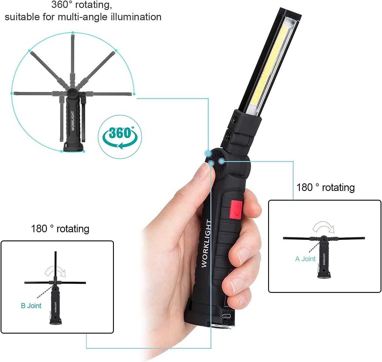 Rechargeable Work Lights, LED Work Light with Magnetic Base and Hanging Hook,360°Rotate 5 Modes Magnetic Rechargeable Flashlights for Mechanics Car Repair, Home, Garage, Emergency,BBQ,Camping(4 Pack)