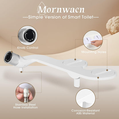 Mornwaen Bidet Attachment for Toilet Seat,Non-Electric Self-Cleaning Dual Retractable Nozzles,Easy to Install,Adjustable Water Pressure for Rear and Feminine Wash
