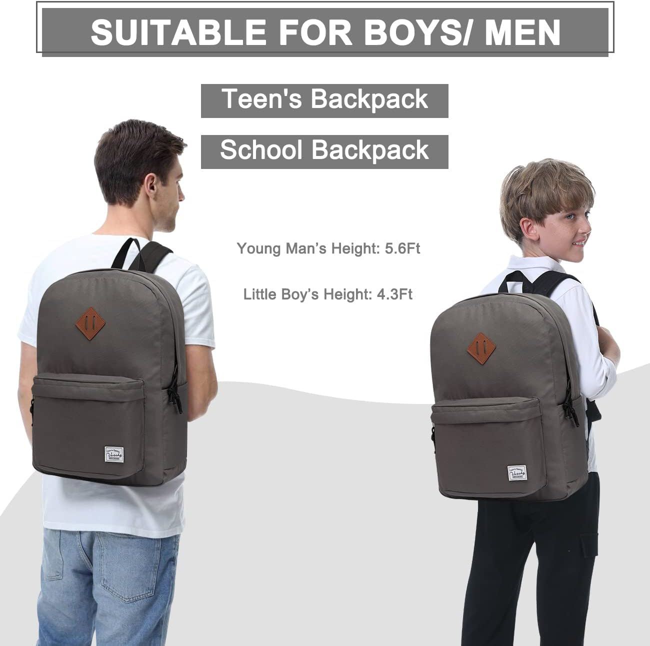 School Backpack for Kids, VASCHY Lightweight Water Resistant Casual Schoolbag Daypack for Men Women Teen Boys Girl Bookbag