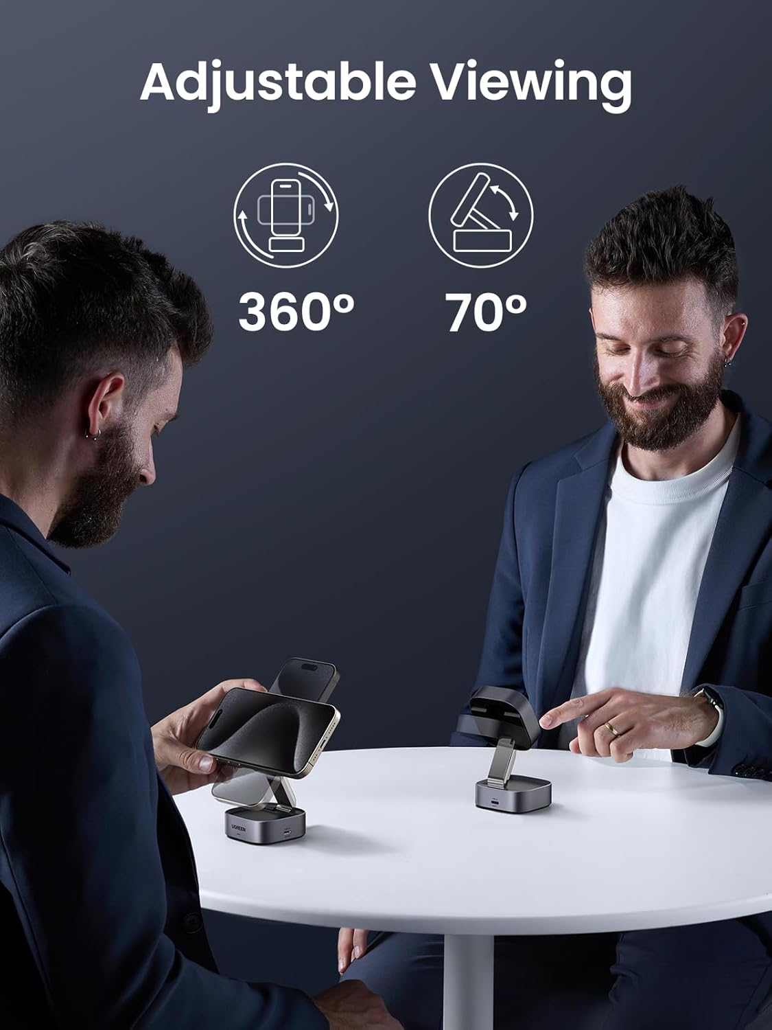 UGREEN MagFlow 15W Qi2 Magnetic Wireless Charging Station, Fast Charger Station Compatible for Magsafe Charger Stand, for iPhone 16/15/14/13 Series, Airpods Pro/4/3/ 2(No AC Adapter)