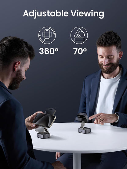 UGREEN MagFlow 15W Qi2 Magnetic Wireless Charging Station, Fast Charger Station Compatible for Magsafe Charger Stand, for iPhone 16/15/14/13 Series, Airpods Pro/4/3/ 2(No AC Adapter)