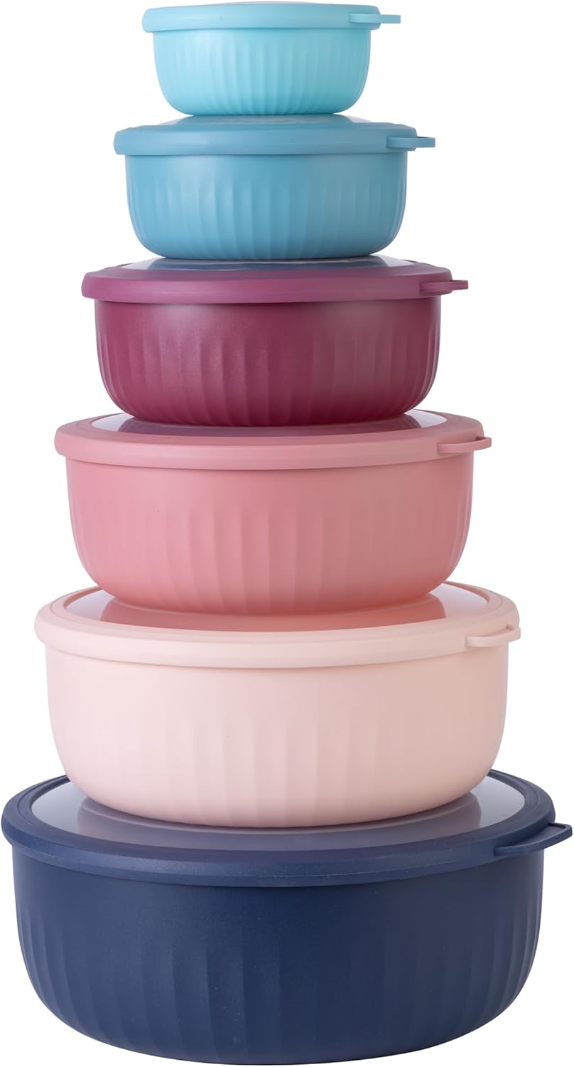 COOK WITH COLOR Prep Bowls with Lids- 8 Piece Nesting Plastic Small Mixing Bowl Set with Lids (Teal Ombre)