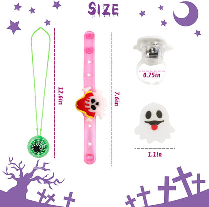 CCINEE Halloween Party Favors for Kids,48pcs Halloween Light Up Flash Rings Bracelet Necklace Glow in the Dark Toys for Kids Halloween Bag Filler Trick or Treat