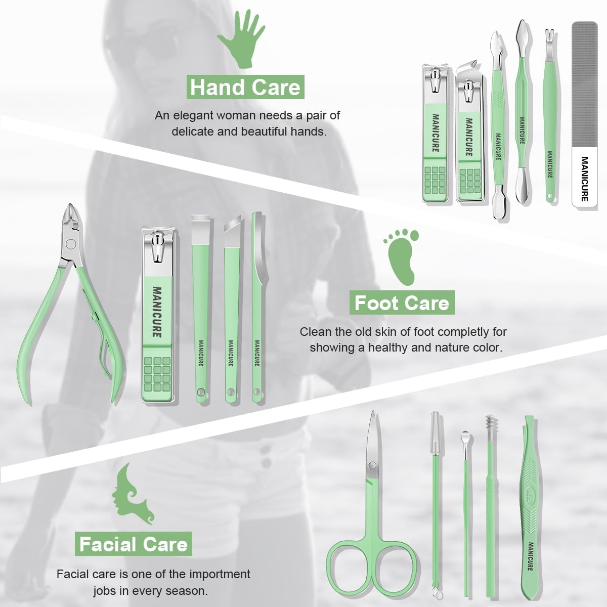 Manicure Set Professional Nail Clippers Pedicure Kit, 16 pcs Stainless Steel Nail Care Tools Grooming Kit with Luxurious Travel Leather Case for Thick Nails Men Women Gift (Black)