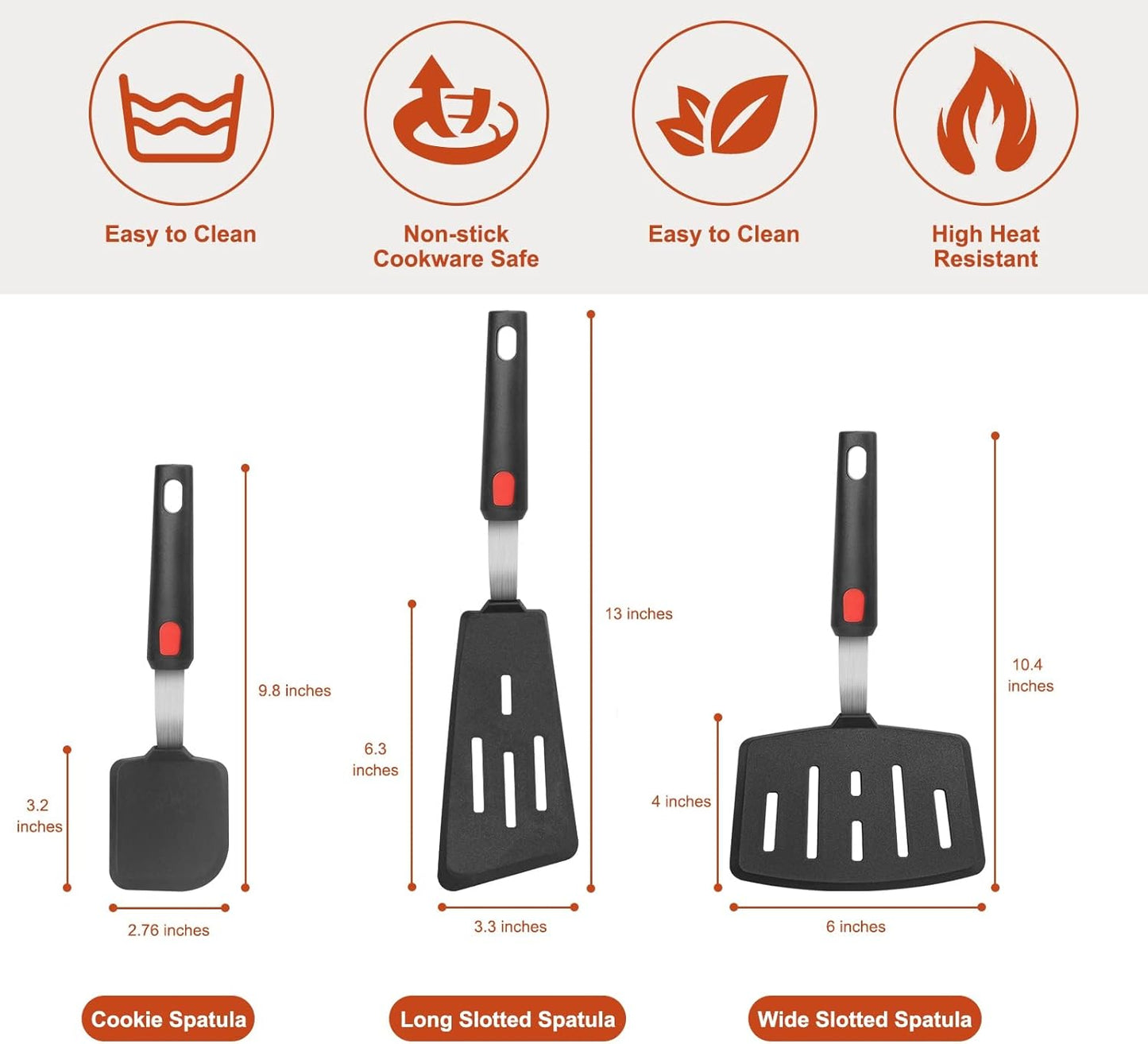 Hotec Silicone Spatula Turner for Nonstick Cookware, Flexible 600F Heat Resistant, Ideal for Flipping Eggs, Burgers, Pancakes, Crepes and More (3 Pack)