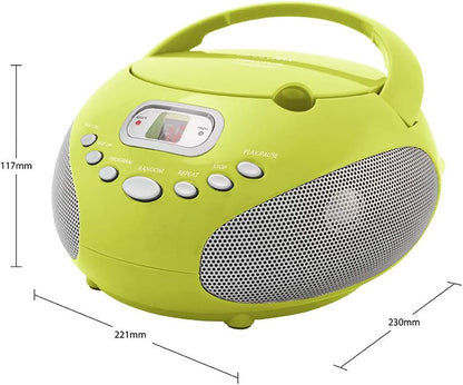 HANNLOMAX HX-319CD Portable CD Boombox, AM/FM Radio, LED Display, Aux-in Jack, AC/DC Dual Power Source. (Green)