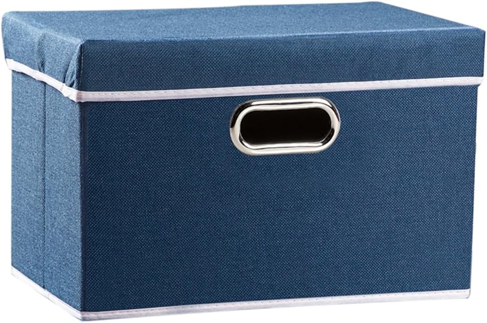 PRANDOM Large Foldable Storage Bin with Lid [1-Pack] Linen Fabric Decorative Storage Box Organizer Containers Basket Cube with Handles Divider for Bedroom Closet Office Living Room (17.7x11.8x11.8")