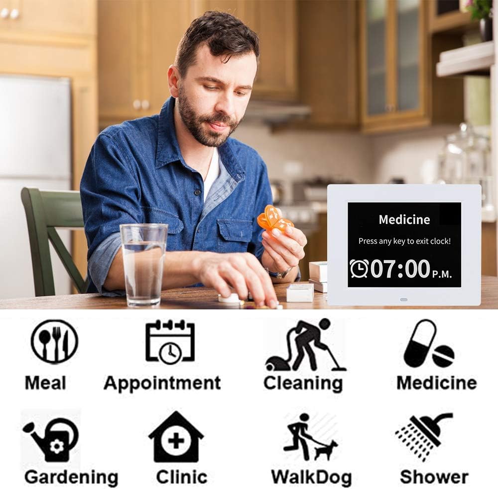 [2025 Newest] Digital Day Calendar Clocks 3 Medicine Reminders Extra Large 8 Inch Non-Abbreviated Day Date Month Dementia Senior Clock for Eldarly Memory Loss Vision Impaired Clock