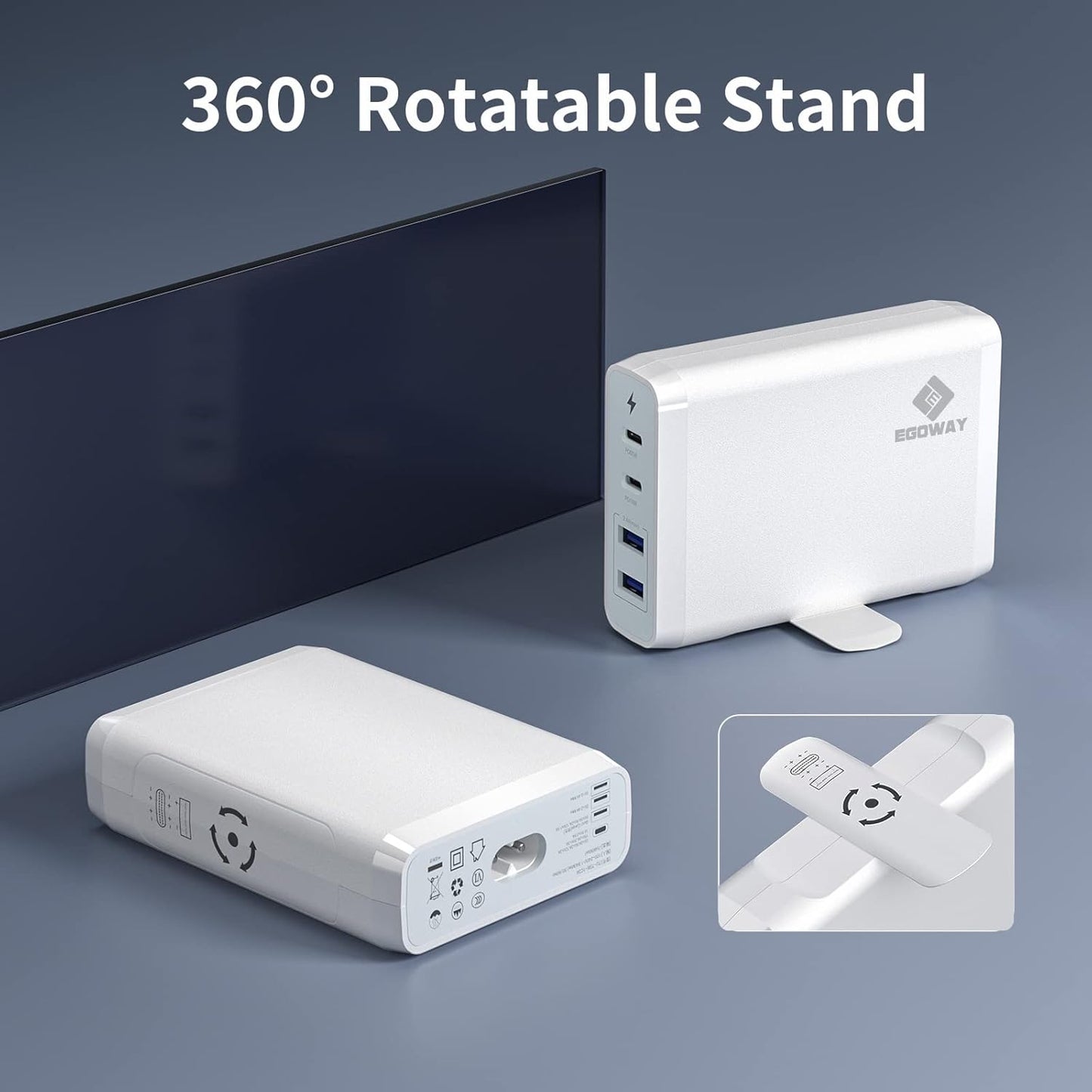 4-Port USB Charger, EGOWAY 90W Wall Charger, 60W & 18W Dual USB C Wall Charger and Dual USB A Ports 12W, Multi USB C Charger for MacBook, Phone and More