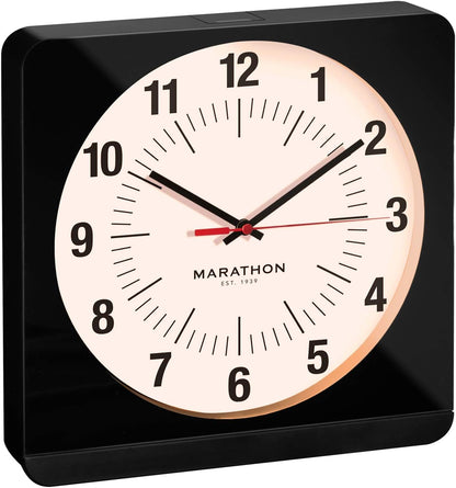 Marathon Studio Edition 12-Inch Jumbo Analog Wall Clock with Auto Night-Light (Model: CL030057-BK-WS-NA)