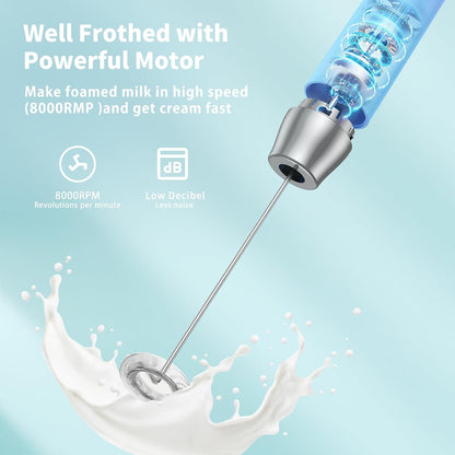 Maestri House Rechargeable Milk Frother, Handheld Electric Foam Maker Waterproof Detachable Stainless Steel Whisk Drink Mixer Foamer with Stand,LunaFro