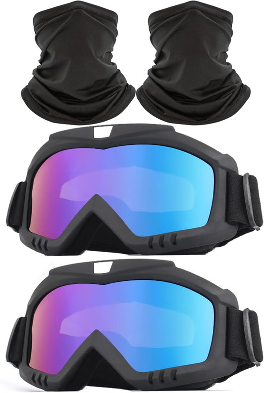 immoono 2Pcs Dirt Bike Goggles with Neck Gaiter, Motorcycle Goggles ATV Goggles Riding Ski Racing Goggles Windproof