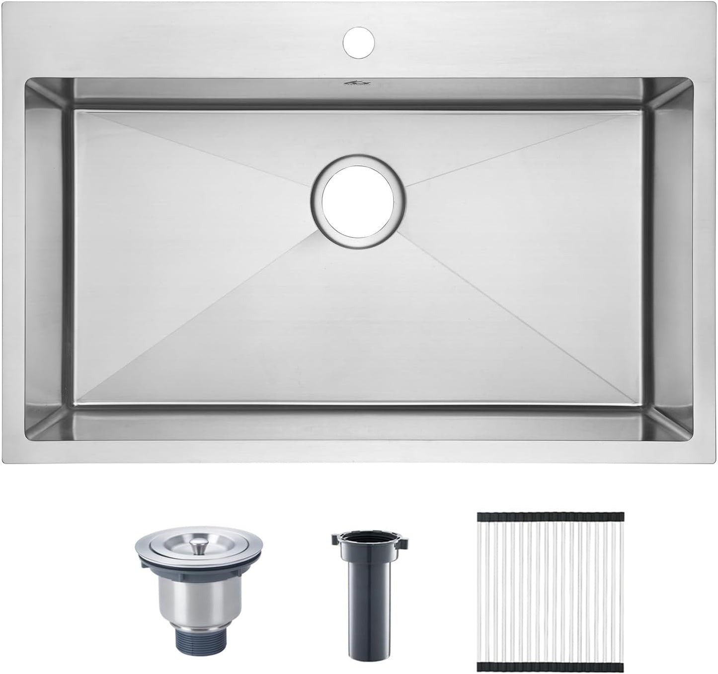 Yutong 16" x 20" Top-Mount/Drop in SS304 Stainless Steel Kitchen Black Sink Single Bowl Without Grid